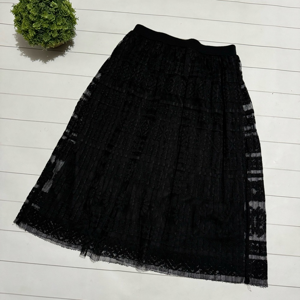 Joe B Black‎ Lace Pleated Fit Flare Long Modest Midi Skirt Women’s Size XS